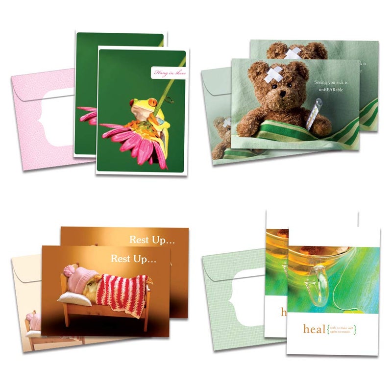 Tree-Free Greetings - Get Well Cards - Artful Designs - 8 Assorted Cards + Matching Envelopes - Made in USA - 100% Recycled Paper - 5 x 7 - Rest Up and Heal (GA31531) - Image 1